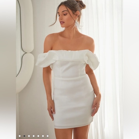 LuLu’s NWT Fanciful Feat White Taffeta Off-the-Shoulder Bodycon Mini Dress M - Picture 11 of 12